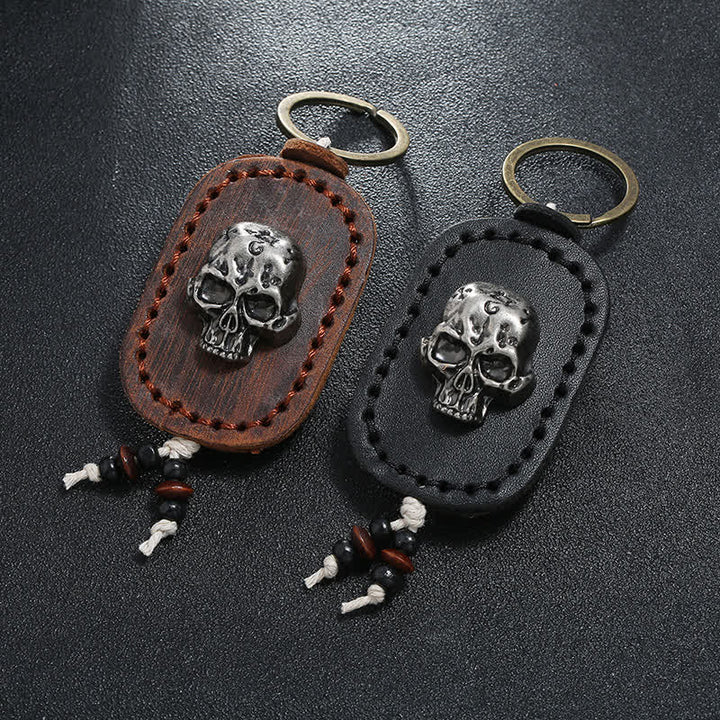 Portachiavi in pelle con ciondolo decorativo teschio punk 3D
