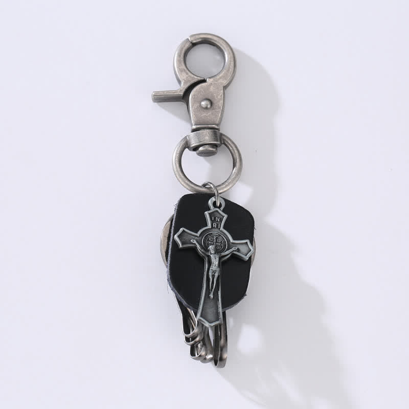 Portachiavi in pelle con design a croce retrò