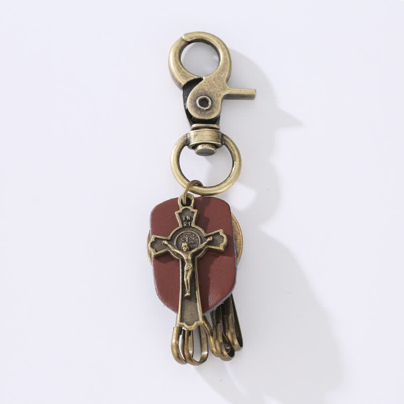 Portachiavi in pelle con design a croce retrò
