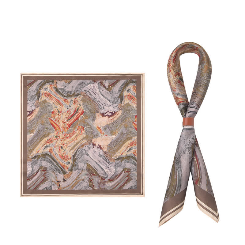 Sciarpa quadrata con pittura a olio a vortice marrone e cachi scuro - Marrone e cachi scuro - image 0