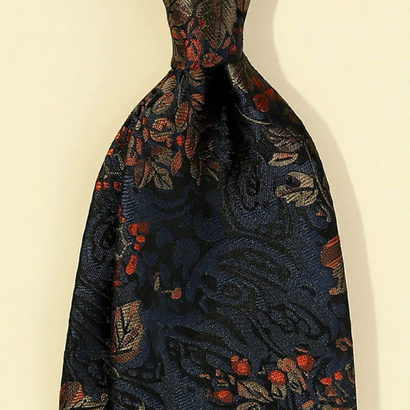 Cravatta da uomo con ricamo floreale blu notte e rosso