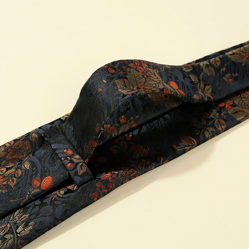Cravatta da uomo con ricamo floreale blu notte e rosso