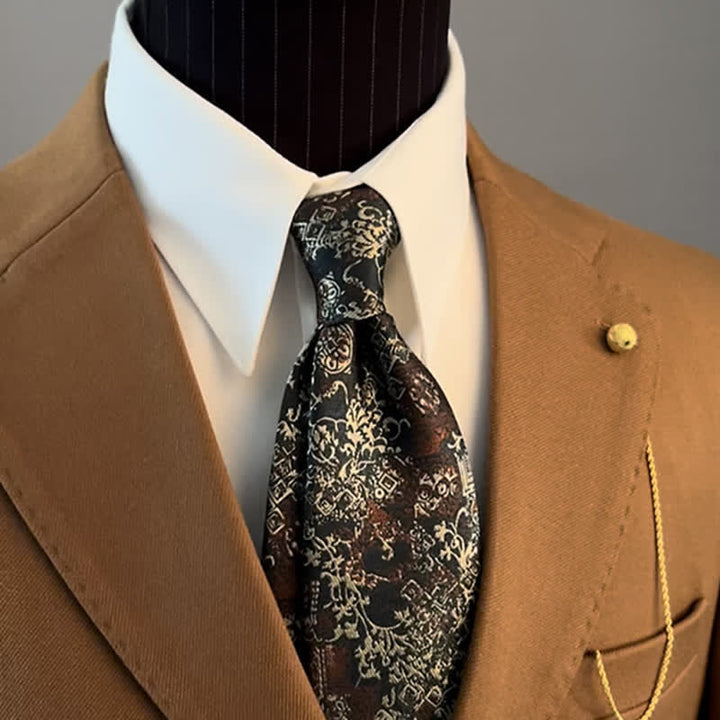 Cravatta da uomo con ricamo floreale bordeaux e beige