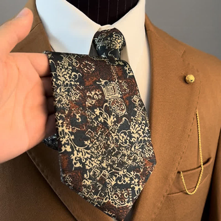 Cravatta da uomo con ricamo floreale bordeaux e beige