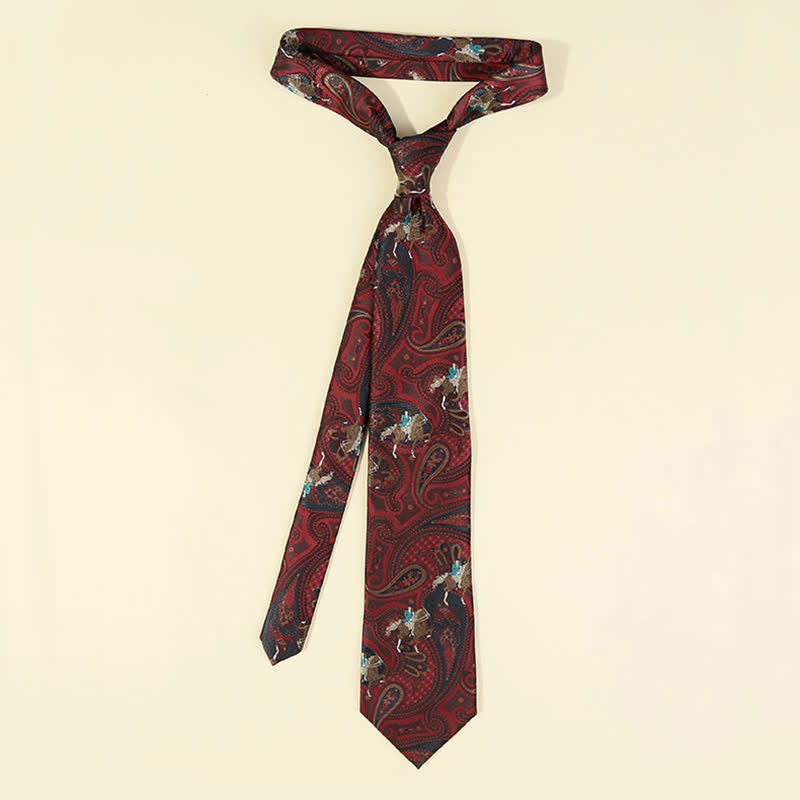 Cravatta da uomo con ricamo Paisley a forma di cavallo bordeaux