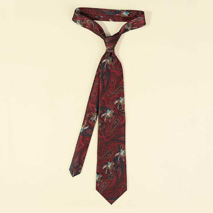 Cravatta da uomo con ricamo Paisley a forma di cavallo bordeaux