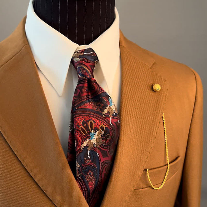 Cravatta da uomo con ricamo Paisley a forma di cavallo bordeaux