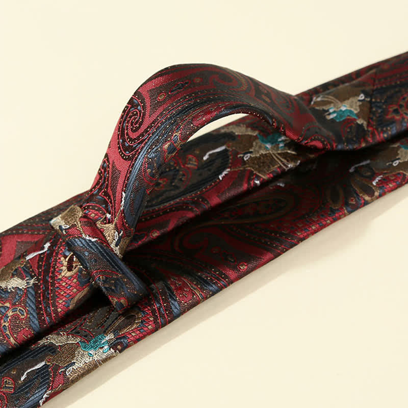 Cravatta da uomo con ricamo Paisley a forma di cavallo bordeaux