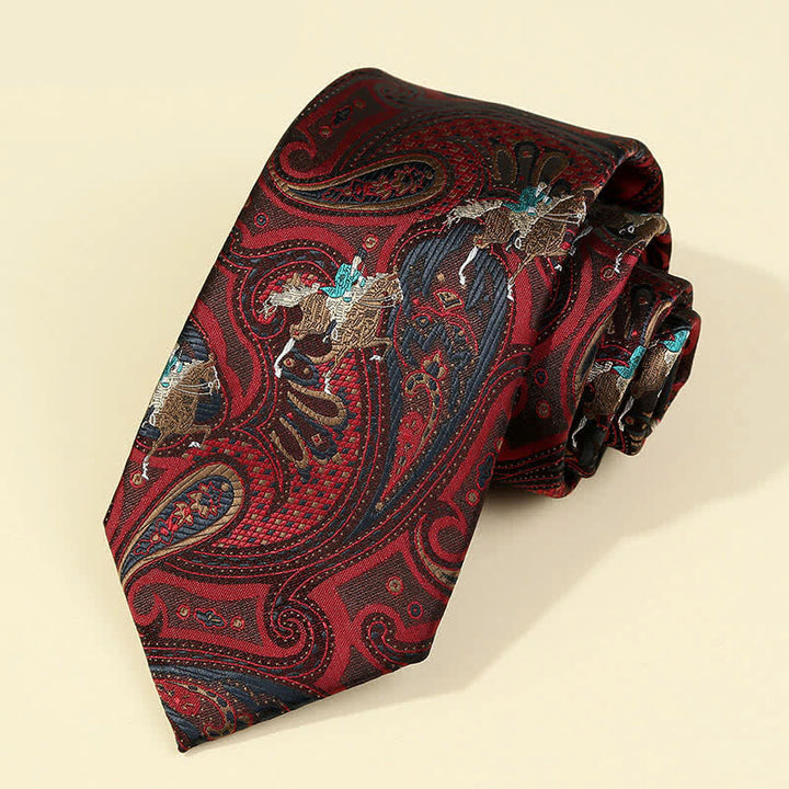 Cravatta da uomo con ricamo Paisley a forma di cavallo bordeaux
