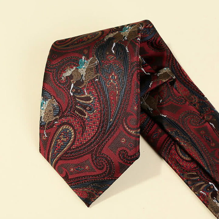 Cravatta da uomo con ricamo Paisley a forma di cavallo bordeaux