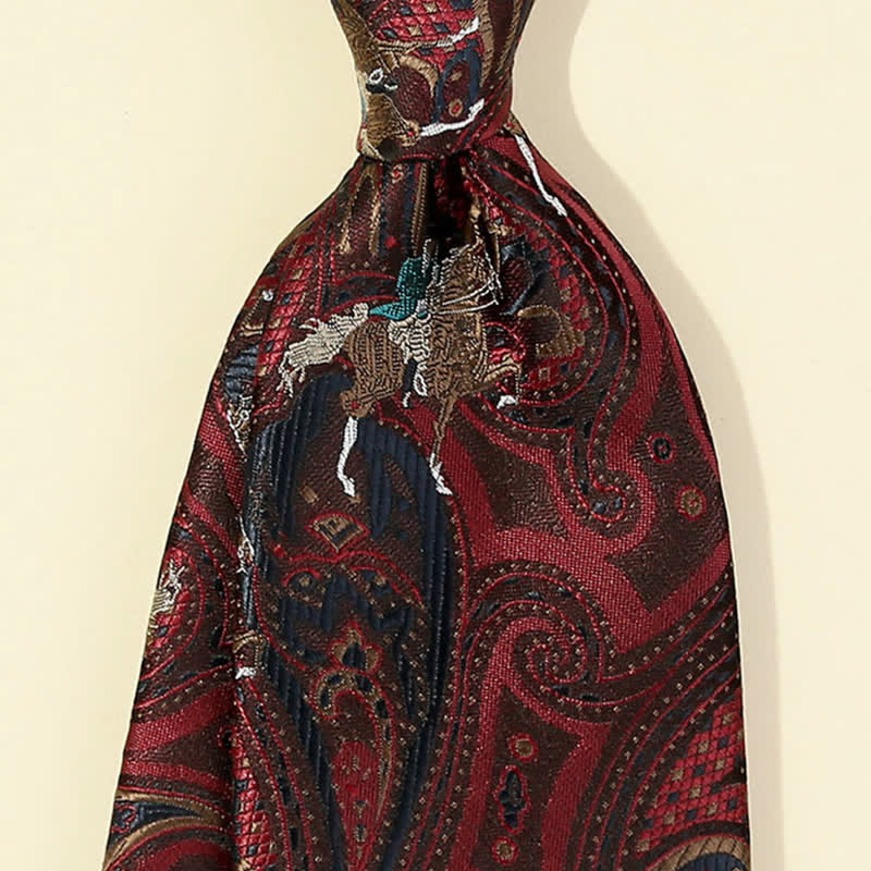 Cravatta da uomo con ricamo Paisley a forma di cavallo bordeaux