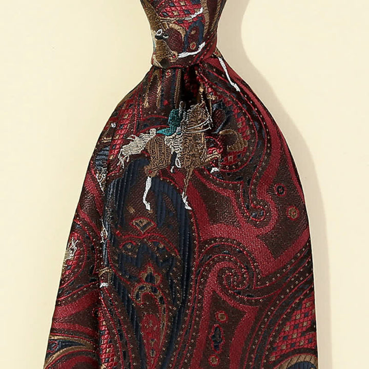 Cravatta da uomo con ricamo Paisley a forma di cavallo bordeaux