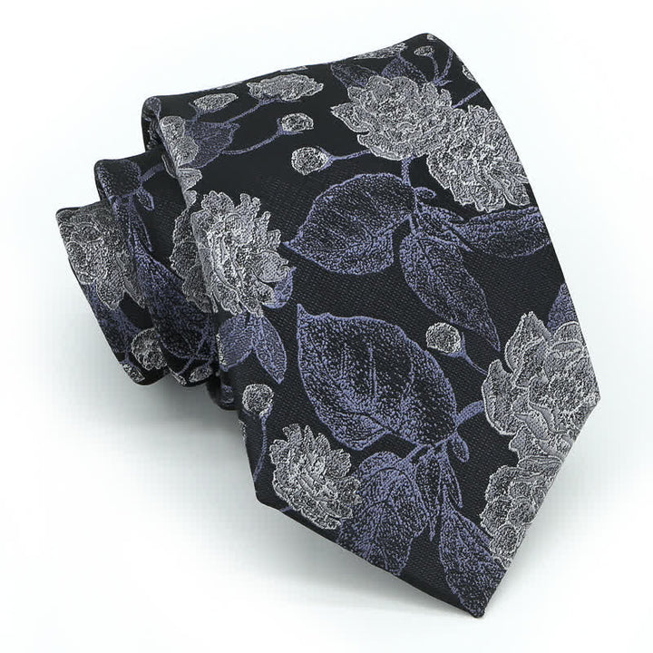Cravatta elegante da uomo con foglie floreali, marrone navy