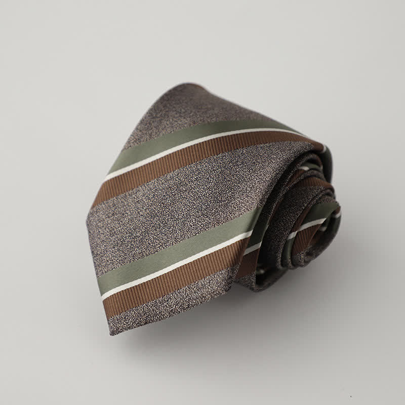 Cravatta da uomo in stile britannico a righe marrone verde caffè - image 1