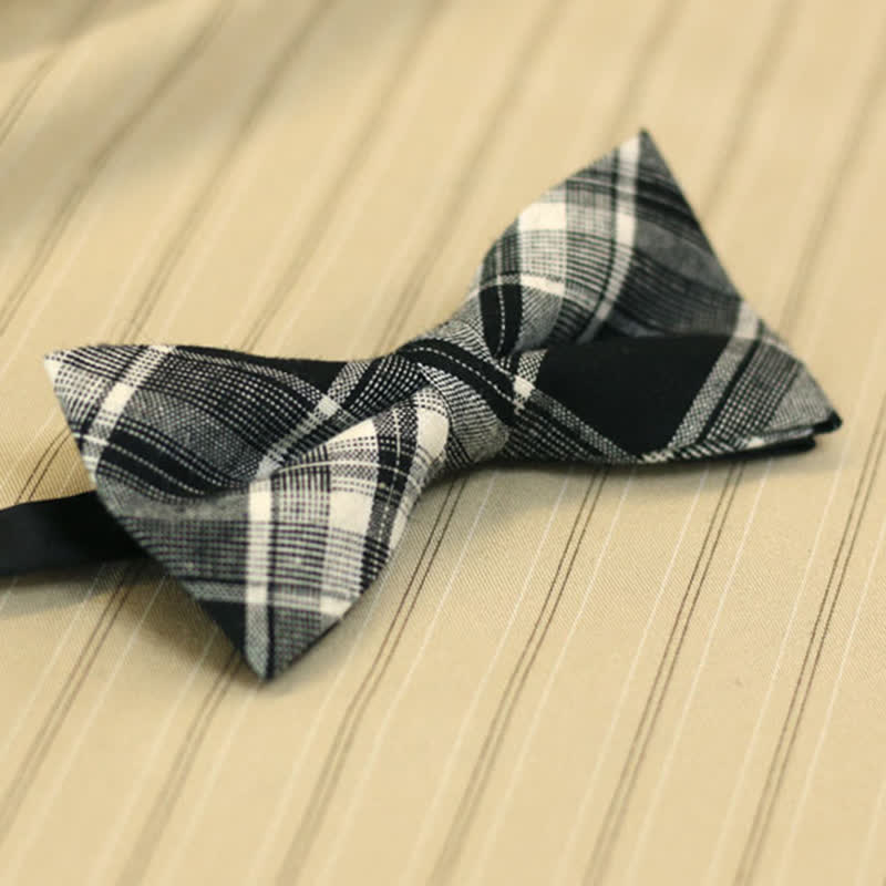 Papillon da uomo in cotone scozzese in stile britannico bianco e nero