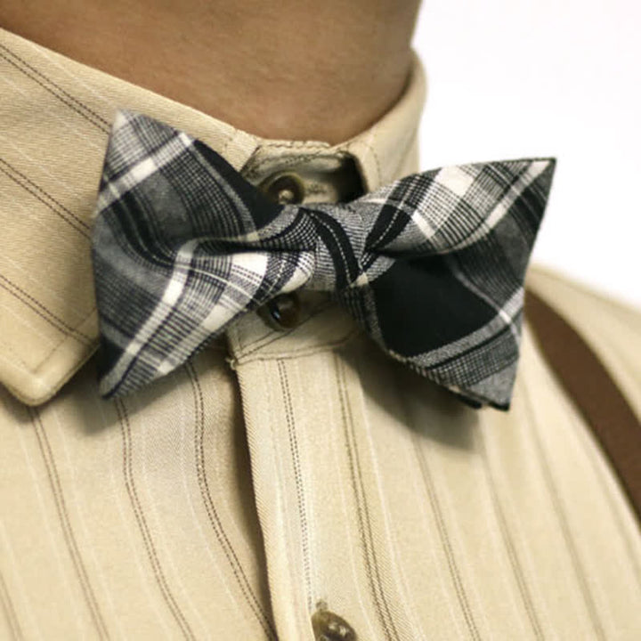 Papillon da uomo in cotone scozzese in stile britannico bianco e nero