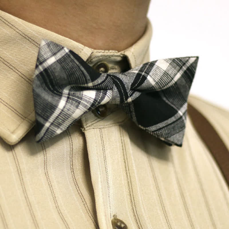 Papillon da uomo in cotone scozzese in stile britannico bianco e nero - Bianco e nero - image 0