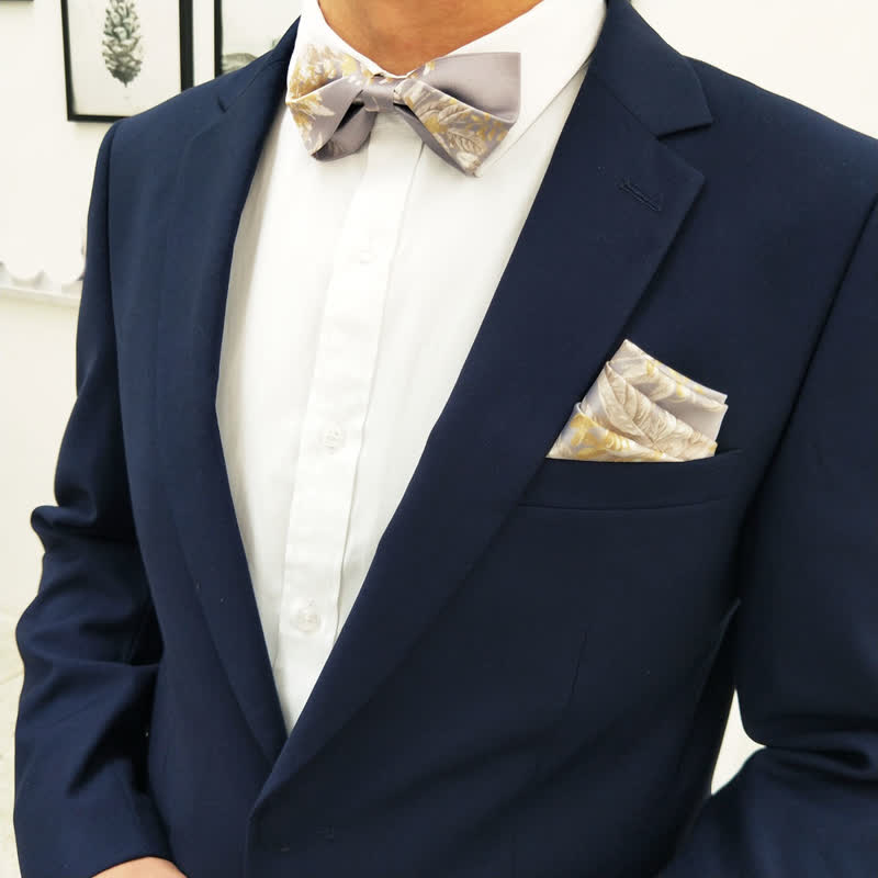Papillon elegante da uomo con motivo floreale grigio giallo e bianco