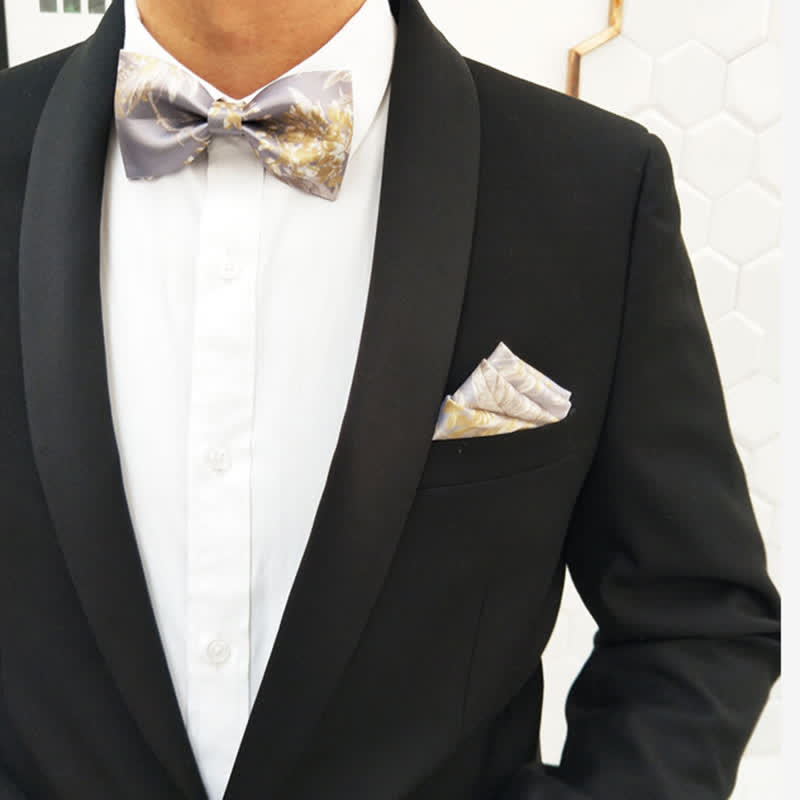 Papillon elegante da uomo con motivo floreale grigio giallo e bianco