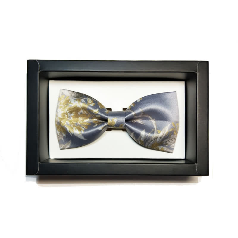 Papillon elegante da uomo con motivo floreale grigio giallo e bianco