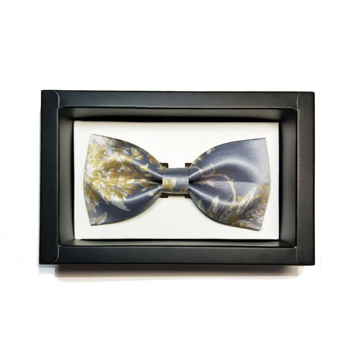 Papillon elegante da uomo con motivo floreale grigio giallo e bianco