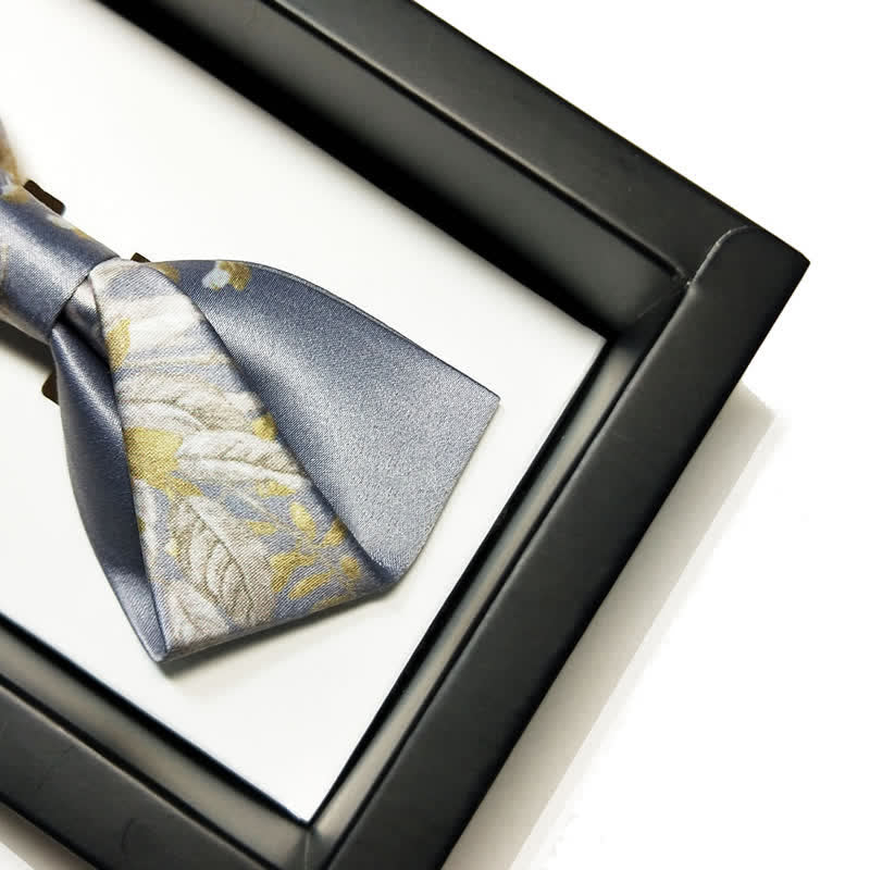 Papillon elegante da uomo con motivo floreale grigio giallo e bianco