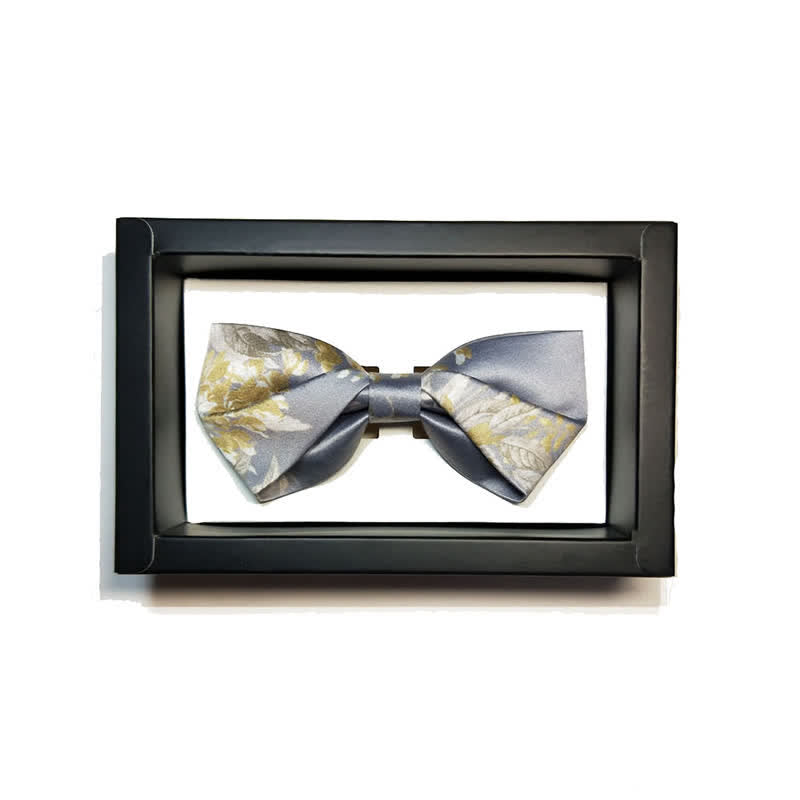 Papillon elegante da uomo con motivo floreale grigio giallo e bianco