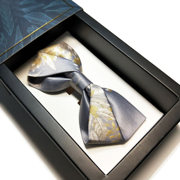 Papillon elegante da uomo con motivo floreale grigio giallo e bianco