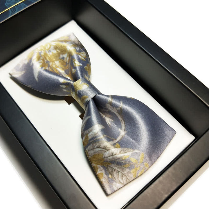 Papillon elegante da uomo con motivo floreale grigio giallo e bianco