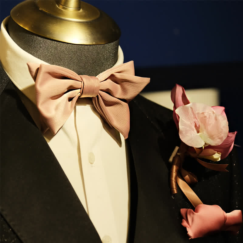 Set di 3 fazzoletti con spilla e papillon a coda di pesce rosa fumé da uomo