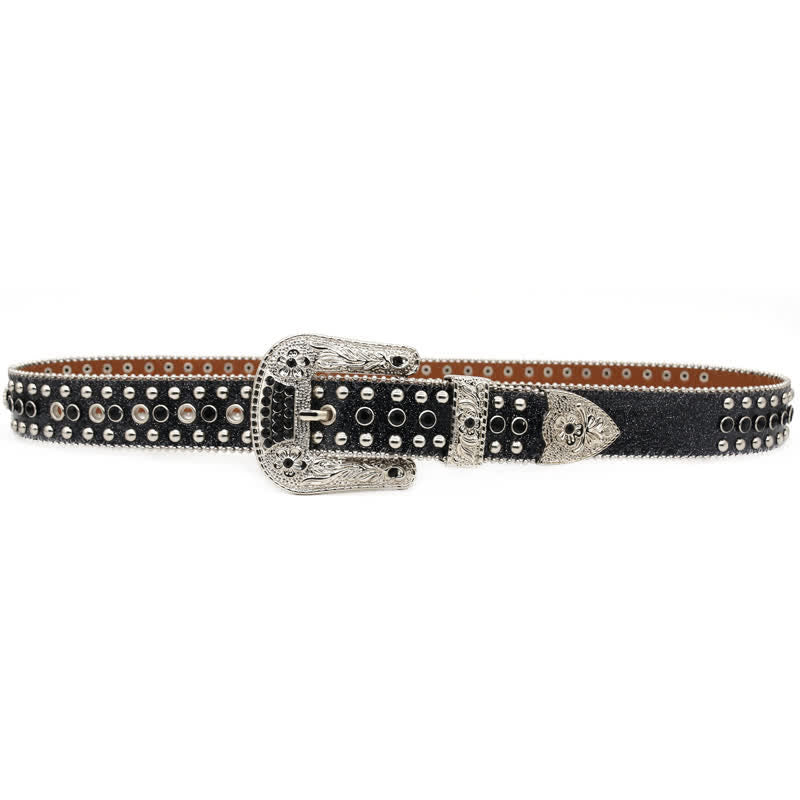 Cintura in pelle con borchie a croce Western Bling