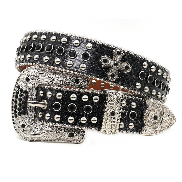 Cintura in pelle con borchie a croce Western Bling