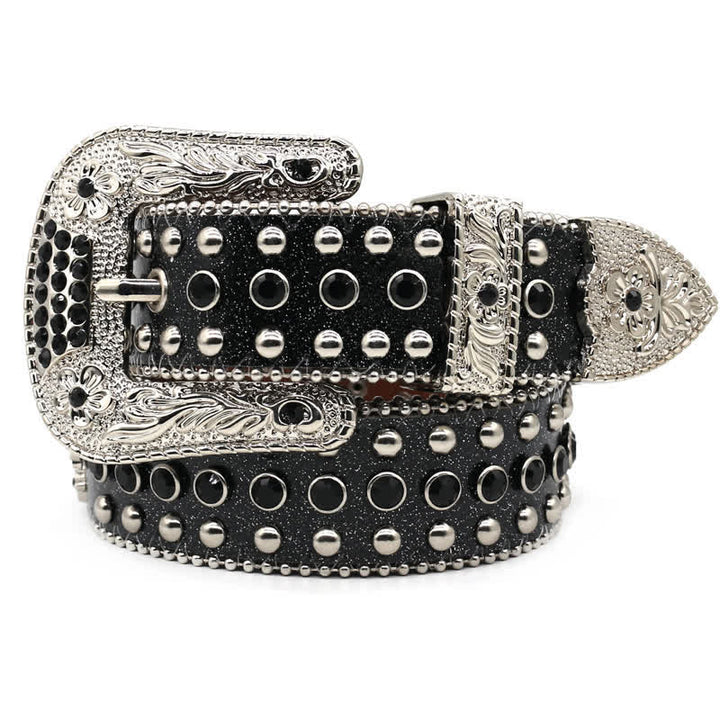 Cintura in pelle con borchie a croce Western Bling