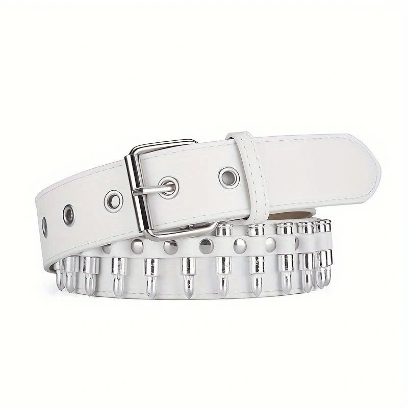 Cintura in pelle con decorazioni a rivetti e proiettili punk alla moda - Bianco - 42 - image 10