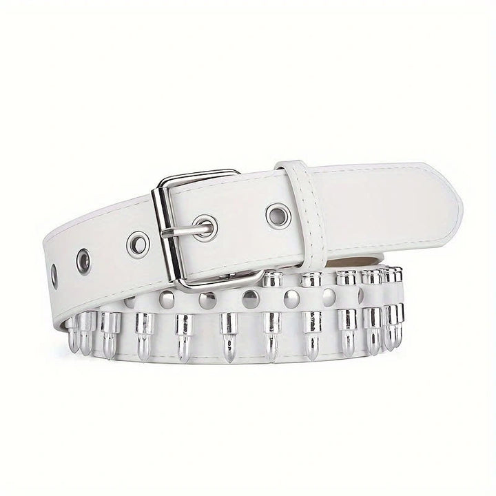 Cintura in pelle con decorazioni a rivetti e proiettili punk alla moda - Bianco - 42 - image 10