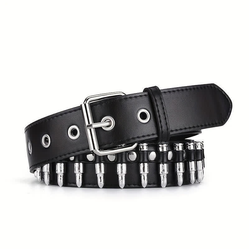 Cintura in pelle con decorazioni a rivetti e proiettili punk alla moda