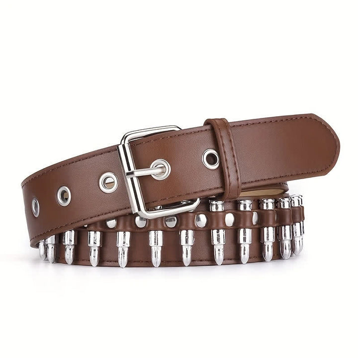 Cintura in pelle con decorazioni a rivetti e proiettili punk alla moda - Marrone - 42 - image 11