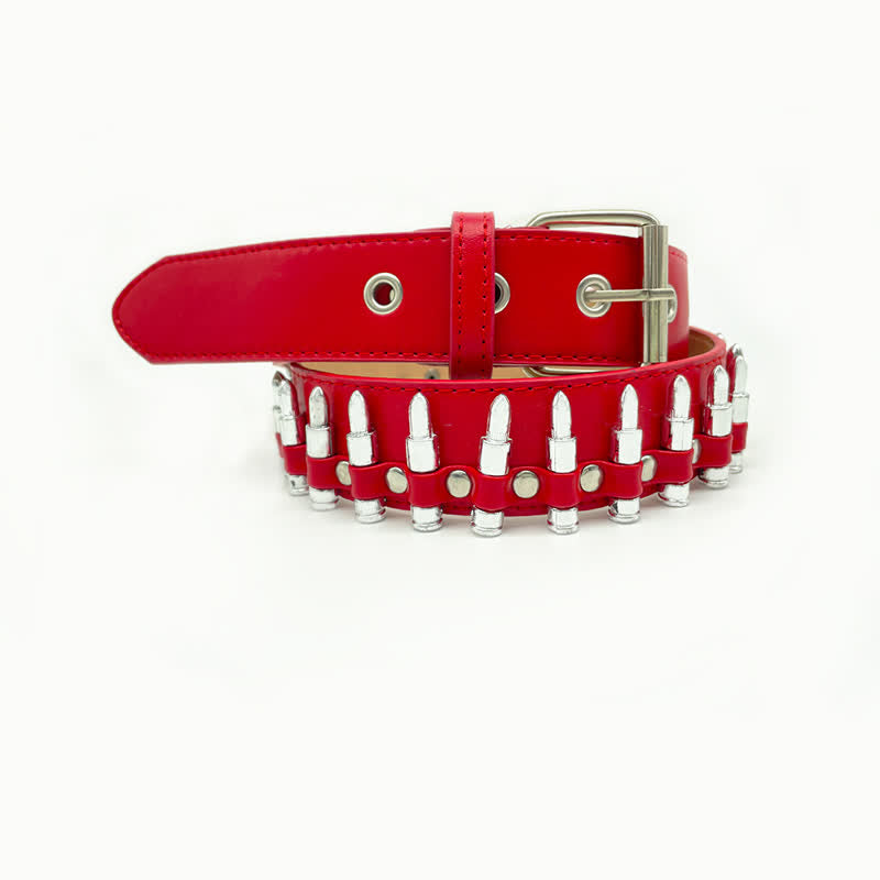 Cintura in pelle con decorazioni a rivetti e proiettili punk alla moda - Rosso - 42 - image 13