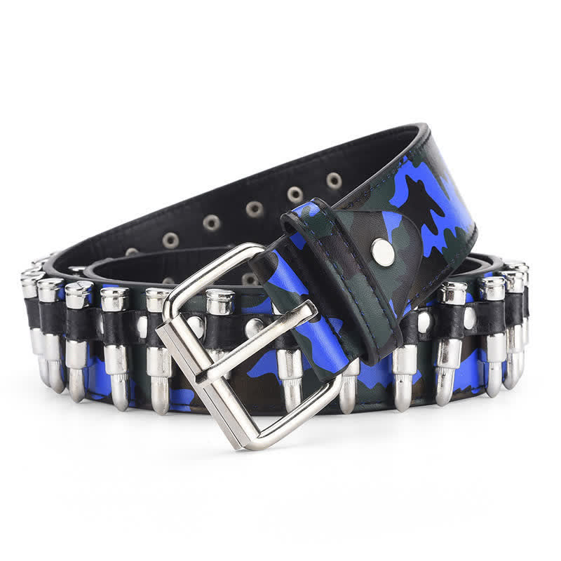 Cintura in pelle con rivetti a proiettile Camouflage Rock Wild - Blu - 38 - image 0
