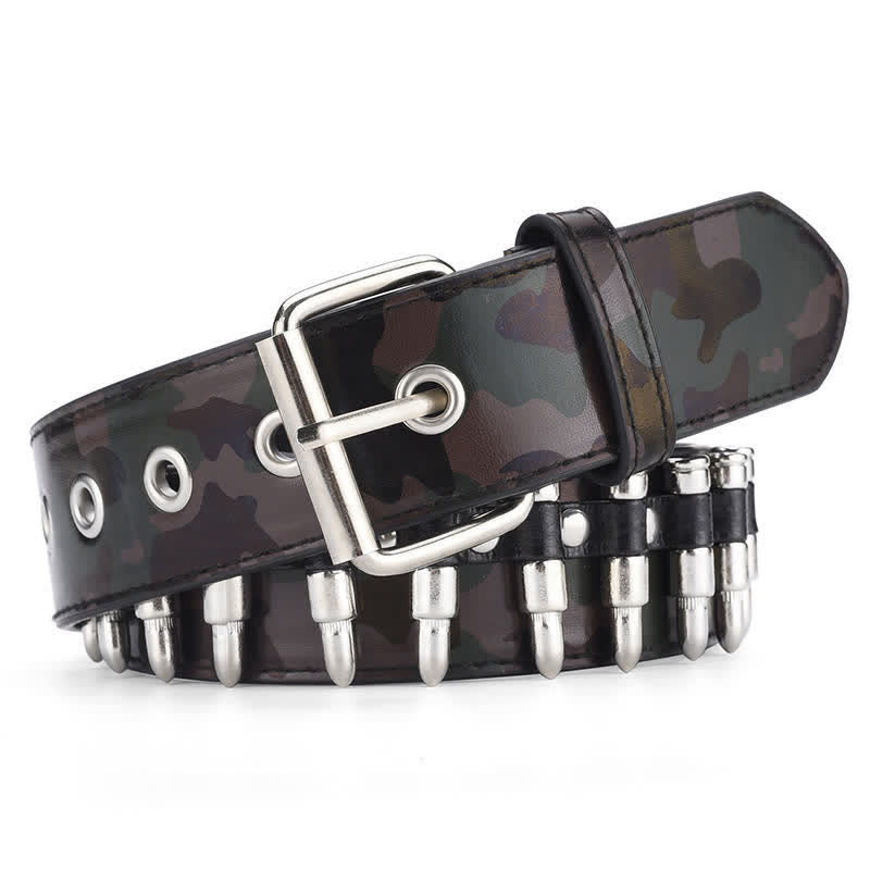 Cintura in pelle con rivetti a proiettile Camouflage Rock Wild