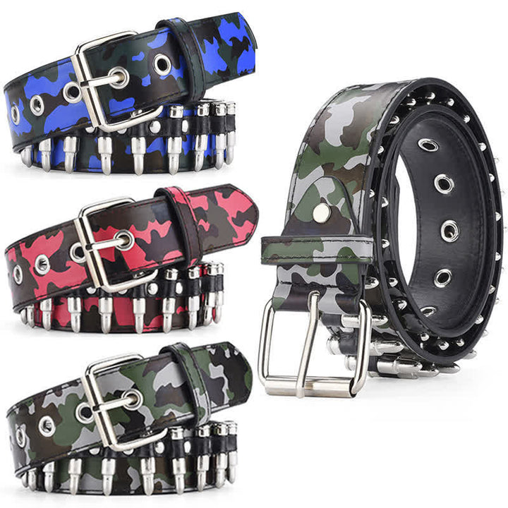 Cintura in pelle con rivetti a proiettile Camouflage Rock Wild