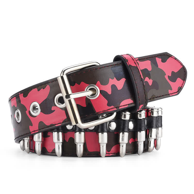 Cintura in pelle con rivetti a proiettile Camouflage Rock Wild