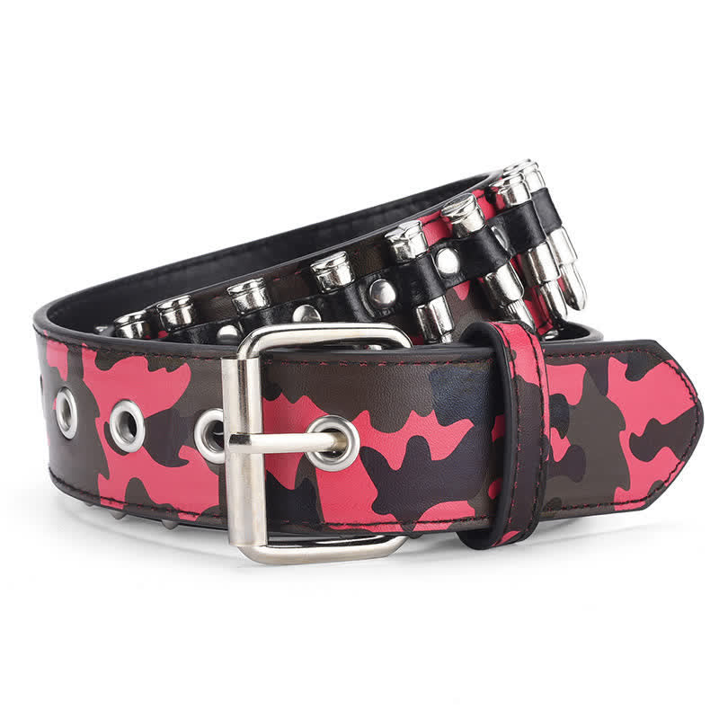 Cintura in pelle con rivetti a proiettile Camouflage Rock Wild