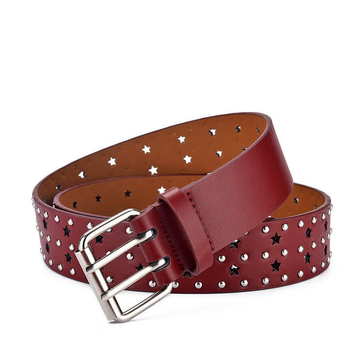 Cintura in pelle con rivetti a doppia punta e stella - Rosso scuro - 38 - image 5