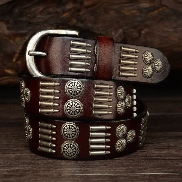 Cintura in pelle con rivetti a proiettile in metallo punk rock alla moda