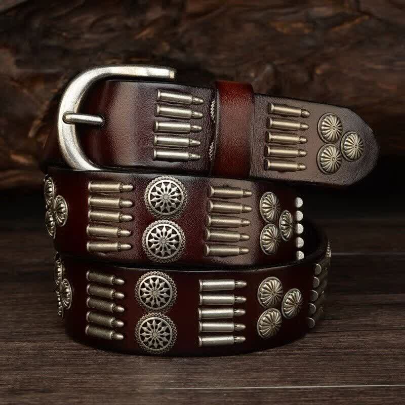 Cintura in pelle con rivetti a proiettile in metallo punk rock alla moda - image 0