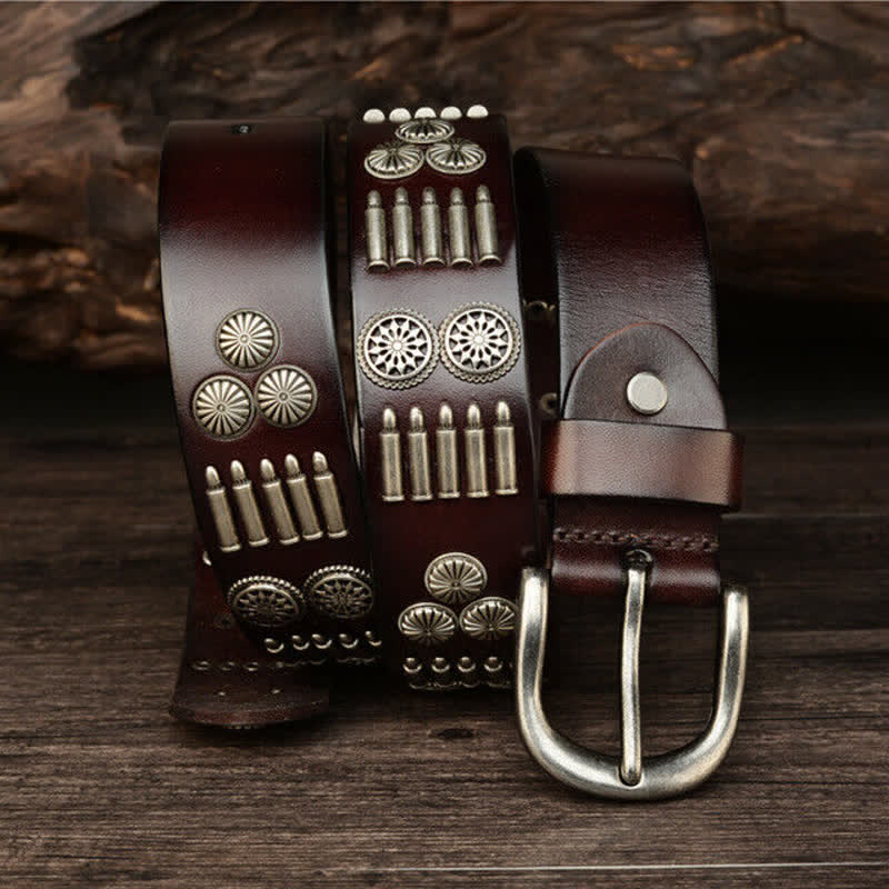 Cintura in pelle con rivetti a proiettile in metallo punk rock alla moda - image 1