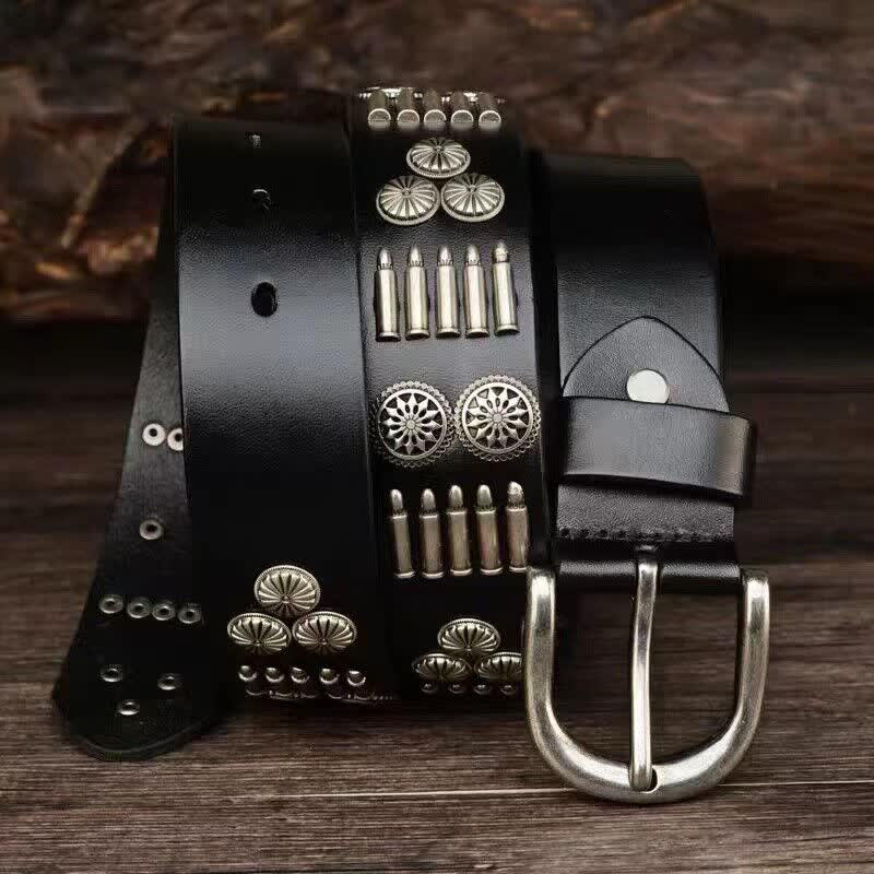 Cintura in pelle con rivetti a proiettile in metallo punk rock alla moda
