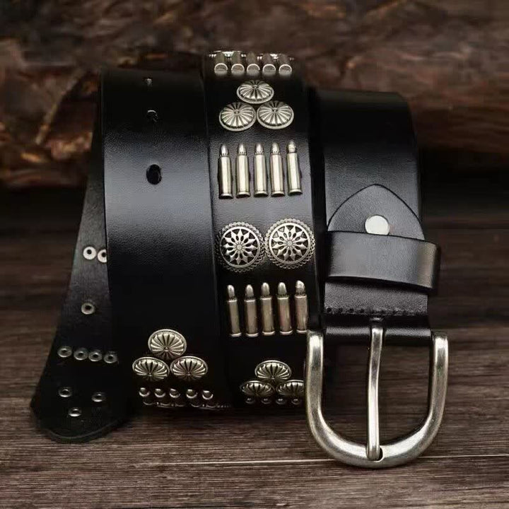 Cintura in pelle con rivetti a proiettile in metallo punk rock alla moda