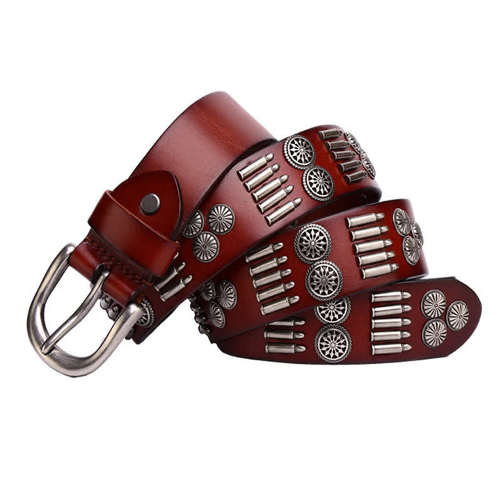 Cintura in pelle con rivetti a proiettile in metallo punk rock alla moda - Marrone-rossastro - 44 - image 11